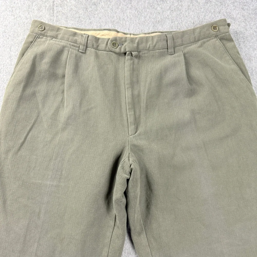 Aquascutum AquaSport Mens 38x33 Olive Green Cotton Pleated Pants Made Italy